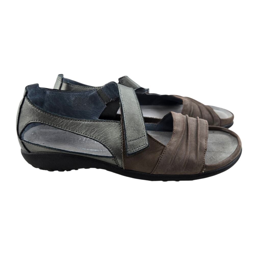 Naot Papaki Sandals Women 7 7.5 38 Gray Metallic Pewter Adjustable Strap Comfort